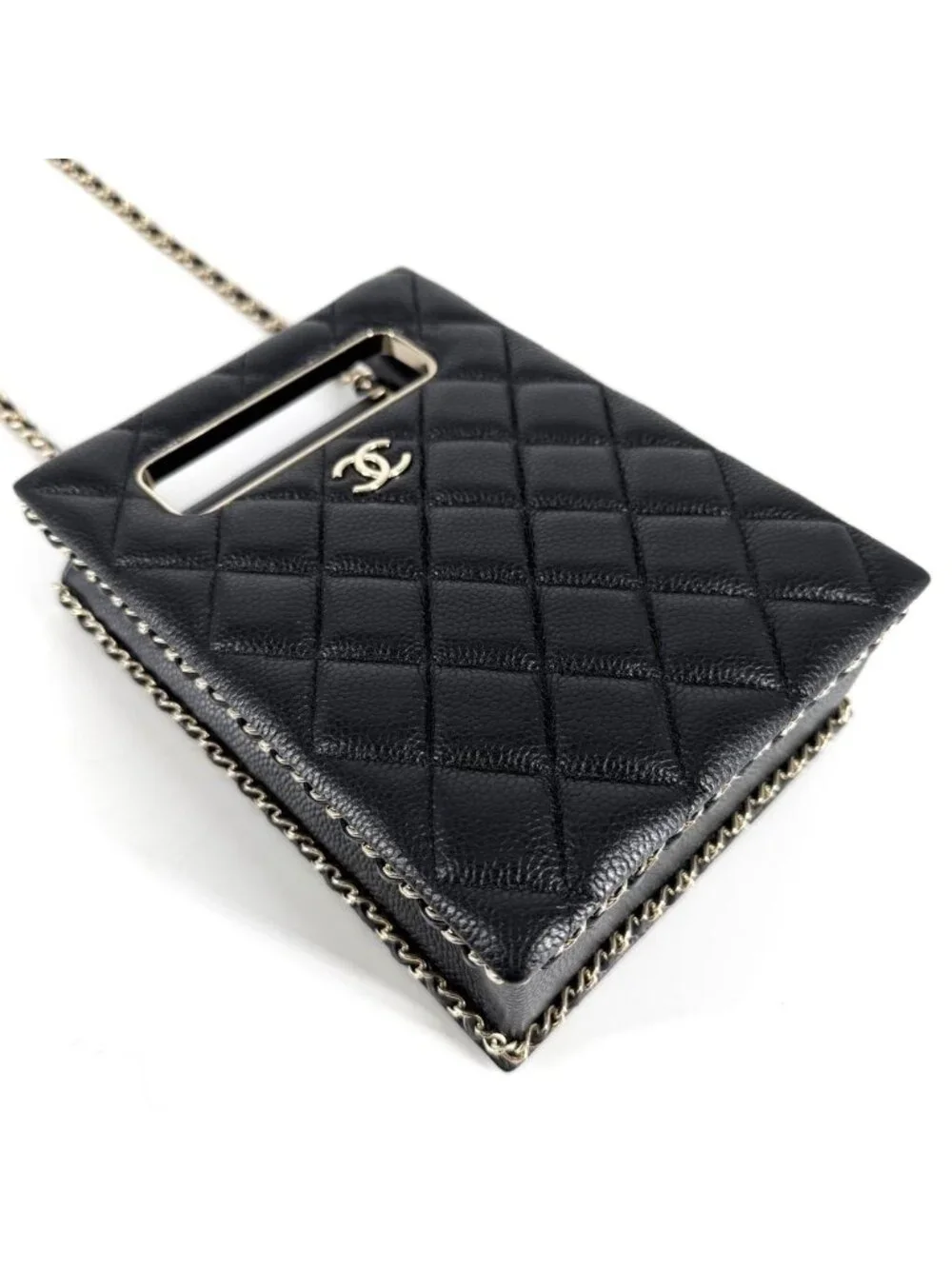 Chanel Shoulder Bag Quilted Evening CC Logo Bag Caviar Leather Black Gold